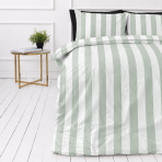 Bedding Set „Modern Line“. Green bedding set, 140x200 cm, 200x200 cm, 200x220 cm. Elegant white bedding adorned with green and white stripes, offering a bright and airy feel to your sleeping space.