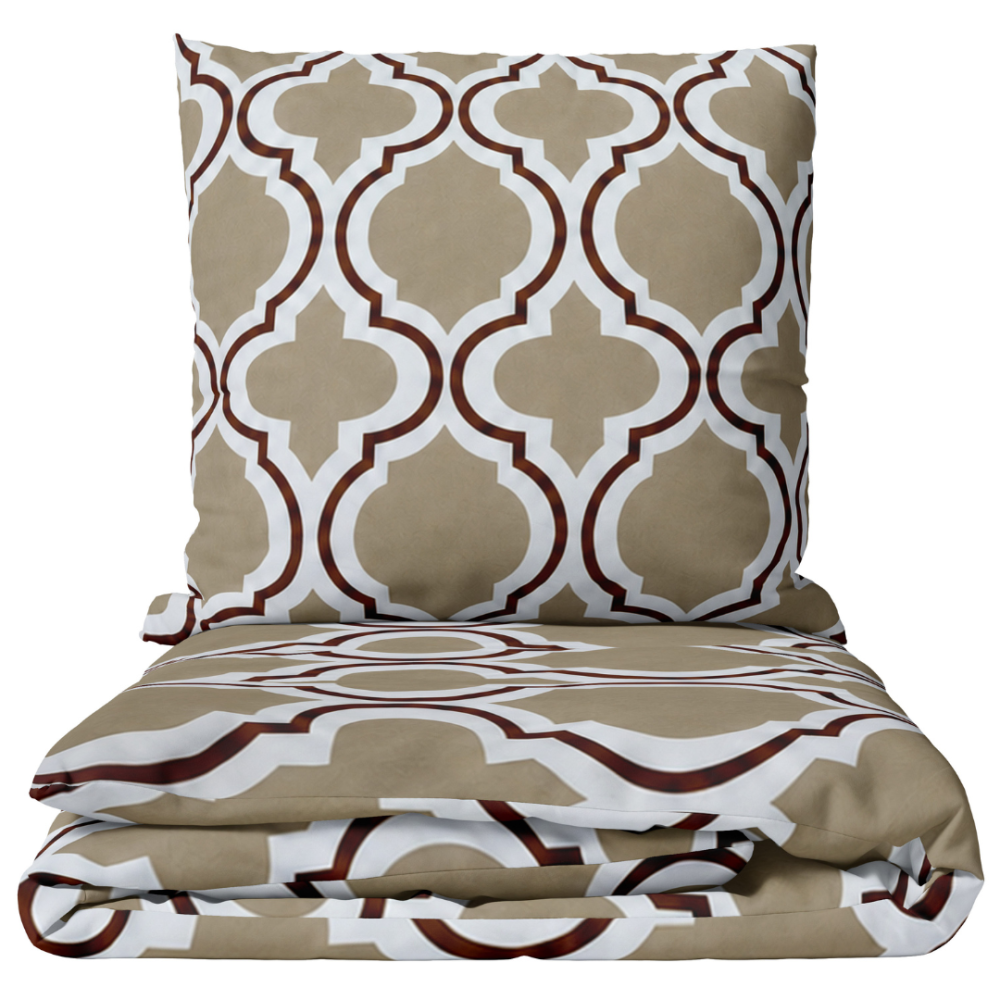 Bedding Set „Moroccan Beige“. Beige bedding sets, 140x200 cm, 150x200 cm, 160x200 cm, 180x200 cm, 200x200 cm, 200x220 cm, 220x240 cm. Sand colored bedding set with a brown moroccan geometric pattern Bedding Set „Moroccan Beige“. Beige bedding sets, 140x200 cm, 150x200 cm, 160x200 cm, 180x200 cm, 200x200 cm, 200x220 cm, 220x240 cm. Sand colored bedding set with a brown moroccan geometric pattern
