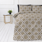 Bedding Set „Moroccan Beige“. Beige bedding sets, 140x200 cm, 150x200 cm, 160x200 cm, 180x200 cm, 200x200 cm, 200x220 cm, 220x240 cm. White and sand bedding set with dark brown ornamental lines Bedding Set „Moroccan Beige“. Beige bedding sets, 140x200 cm, 150x200 cm, 160x200 cm, 180x200 cm, 200x200 cm, 200x220 cm, 220x240 cm. White and sand bedding set with dark brown ornamental lines