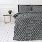 Bedding Set „Morocco grey“. Bedding sets 155x200, 140x200 cm, 150x200 cm, 160x200 cm, 180x200 cm, 200x200 cm, 200x220 cm, 220x240 cm. Black and grey bedding pattern with white oriental-style outlines
