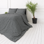 Bedding Set „Morocco grey“. Bedding sets 155x200, 140x200 cm, 150x200 cm, 160x200 cm, 180x200 cm, 200x200 cm, 200x220 cm, 220x240 cm. Dark anthracite design with a repeating white geometric pattern