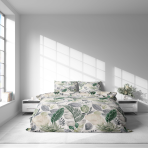 Bedding Set „Natural Emporium“. Green bedding set, 140x200 cm, 200x200 cm, 200x220 cm. Bedding with soft botanical patterns in light green and brown shades.