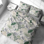 Bedding Set „Natural Emporium“. Green bedding set, 140x200 cm, 200x200 cm, 200x220 cm. Calm bedding with botanical motifs – an ideal choice for nature lovers.