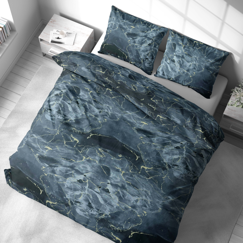 Bedding Set „Nebula“. Bedding sets 155x200, 140x200 cm, 150x200 cm, 160x200 cm, 180x200 cm, 200x200 cm, 200x220 cm, 220x240 cm. Bedding set decorated with abstract dark marble motifs