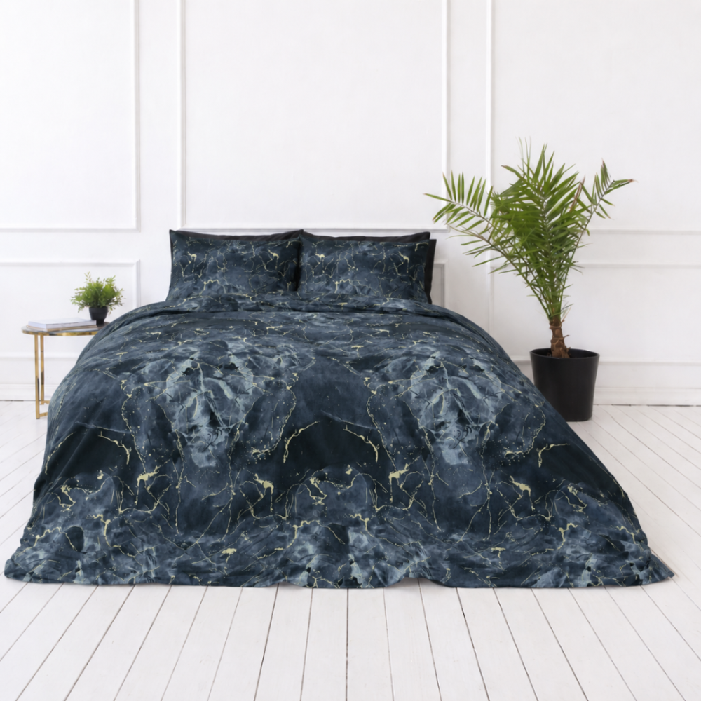 Bedding Set „Nebula“. Bedding sets 155x200, 140x200 cm, 150x200 cm, 160x200 cm, 180x200 cm, 200x200 cm, 200x220 cm, 220x240 cm. Bedding set decorated with abstract dark marble motifs
