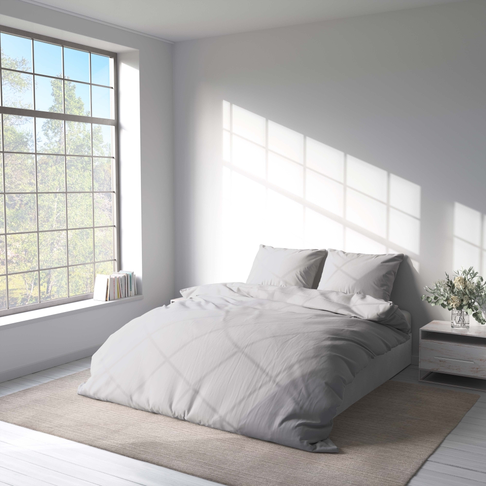 Bedding Set „Nimbus“. Gray bedding sets, 140x200 cm, 200x200 cm, 200x220 cm. Minimalist light grey bedding set, offering a serene and understated aesthetic to complement any decor style.