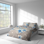 Bedding Set „Nordic Bloom“. Bedding sets 155x200, 140x200 cm, 150x200 cm, 160x200 cm, 180x200 cm, 200x200 cm, 200x220 cm, 220x240 cm. Grey-blue bedding set with delicate flower motifs.