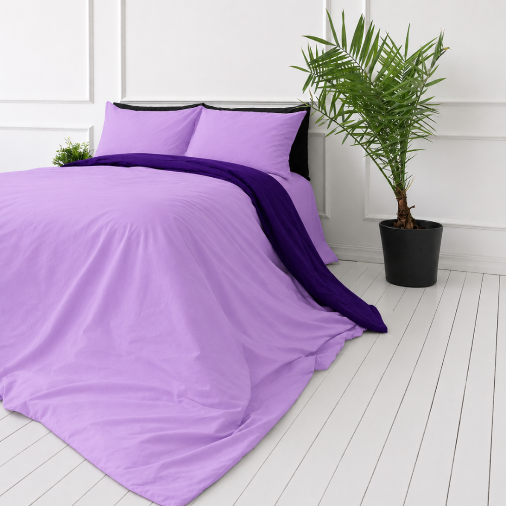 Bedding Set „Orchid Pansy“. Bedding sets 155x200, 140x200 cm, 150x200 cm, 160x200 cm, 180x200 cm, 200x200 cm, 200x220 cm, 220x240 cm. Modern purple bedding set with a light and dark combination.