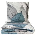 Bedding Set „Overgrowth“. White bedding sets, 200x200 cm, 200x220 cm. Modern bedding set with big leaves in grey, white, and electric colors.