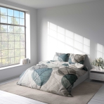 Bedding Set „Overgrowth“. White bedding sets, 200x200 cm, 200x220 cm. Contemporary bedding set with grey, white, and electric-colored leaves.