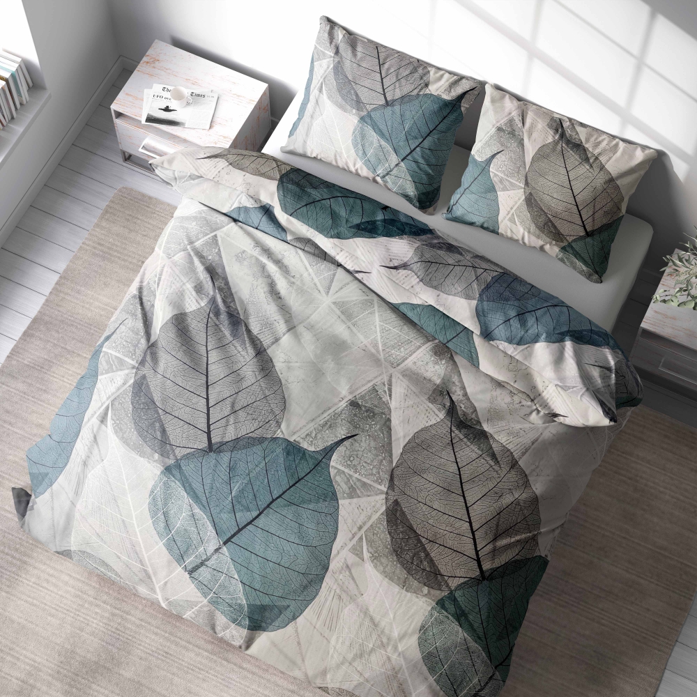 Bedding Set „Overgrowth“. White bedding sets, 200x200 cm, 200x220 cm. Bedding set design showcasing modern, leafy patterns in various colors.