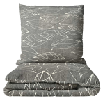 Bedding Set „Painted Breeze“. Bedding sets 135x200, 140x200 cm, 200x200 cm, 200x220 cm. Bedding set in soft grey, featuring beautifully painted leaves that create an artistic and tranquil ambiance for your bedroom.