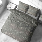 Bedding Set „Painted Breeze“. Bedding sets 135x200, 140x200 cm, 200x200 cm, 200x220 cm. Bedding set in muted grey with intricately illustrated leaves, providing a calming and sophisticated look for any bedroom decor.