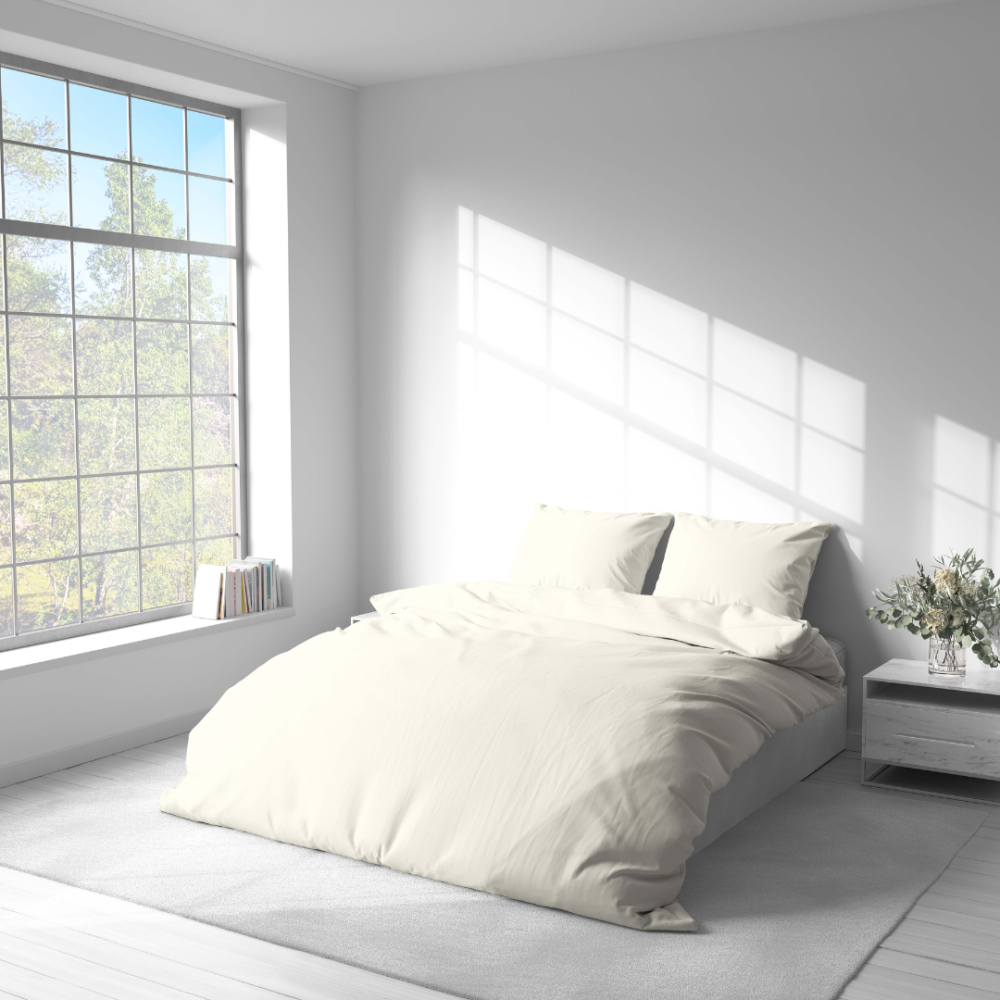 Bedding Set „Pale Vanilla“. Bedding sets 155x200, 140x200 cm, 150x200 cm, 160x200 cm, 180x200 cm, 200x200 cm, 200x220 cm, 220x240 cm. Minimalist cream bedding for a bright bedroom.