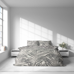 Bedding Set „Palm Drift“. Bedding sets 135x200, 140x200 cm, 200x200 cm, 200x220 cm, 220x240 cm. Elegant bedding set in light hues, beautifully accented with detailed palm leaves for a serene and inviting atmosphere.
