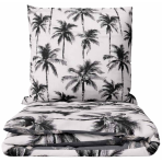 Bedding Set „Palmora“. Bedding sets 155x200, 140x200 cm, 150x200 cm, 160x200 cm, 180x200 cm, 200x200 cm, 200x220 cm. Light grey bedding set with a black palm pattern.