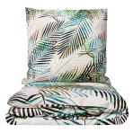 Bedding Set „Pastel Serenade“. Gray bedding sets, 140x200 cm, 200x200 cm, 200x220 cm, 220x240 cm. Bedding set in crisp white, adorned with delicate, thin colorful leaves for a fresh and cheerful touch to your bedroom.