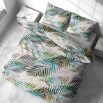 Bedding Set „Pastel Serenade“. Gray bedding sets, 140x200 cm, 200x200 cm, 200x220 cm, 220x240 cm. Crisp white bedding set embellished with charming thin colorful leaves, bringing a pop of color and a touch of nature indoors.