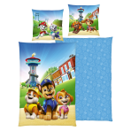 Bedding Set „Paw Patrol Blue“. Kids bedding, 135x200 cm. Blue bedding set with “paw patrol” puppies and green hills.