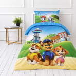 Bedding Set „Paw Patrol Blue“. Kids bedding, 135x200 cm. Colourful puppy pattern with blue, yellow and pink accents.