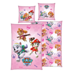 Bedding Set „Paw Patrol Pink“. Kids bedding, 135x200 cm. Pink bedding set with “paw patrol” puppies and colourful badges. Bedding Set „Paw Patrol Pink“. Kids bedding, 135x200 cm. Pink bedding set with “paw patrol” puppies and colourful badges.