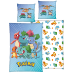 Bedding Set „Pokemon“. Kids bedding, 135x200 cm. Light blue pokémon bedding set with colourful bulbasaur, charmander and squirtle characters. Bedding Set „Pokemon“. Kids bedding, 135x200 cm. Light blue pokémon bedding set with colourful bulbasaur, charmander and squirtle characters.