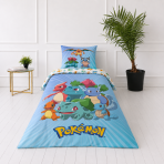 Bedding Set „Pokemon“. Kids bedding, 135x200 cm. Blue-toned bedding set featuring large colourful illustrations of various pokémon characters. Bedding Set „Pokemon“. Kids bedding, 135x200 cm. Blue-toned bedding set featuring large colourful illustrations of various pokémon characters.