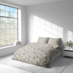 Bedding Set „Prairie Flora“. Beige bedding sets, 140x200 cm, 150x200 cm, 160x200 cm, 180x200 cm, 200x200 cm, 200x220 cm, 220x240 cm. Natural-toned bedding set with subtle leaf motifs
