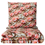 Bedding Set „Rosy Whisper“. Bedding sets 155x200, 140x200 cm, 150x200 cm, 160x200 cm, 180x200 cm, 200x200 cm, 200x220 cm, 220x240 cm. Sand-colored bedding set with coral flowers and light leaves. Bedding Set „Rosy Whisper“. Bedding sets 155x200, 140x200 cm, 150x200 cm, 160x200 cm, 180x200 cm, 200x200 cm, 200x220 cm, 220x240 cm. Sand-colored bedding set with coral flowers and light leaves.