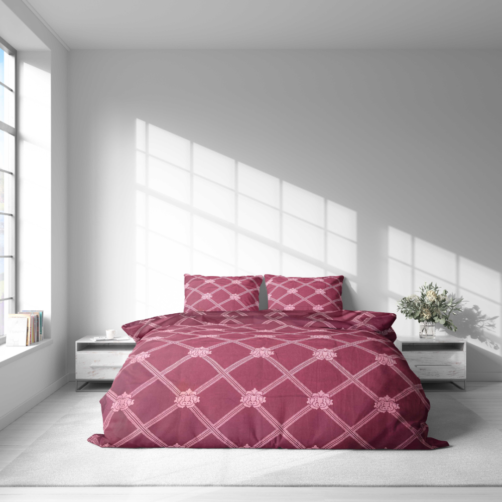 Bedding Set „Rouge“. Bedding sets 155x200, 140x200 cm, 150x200 cm, 160x200 cm, 180x200 cm, 200x200 cm, 200x220 cm. Wine-colored bedding set with decorative designs