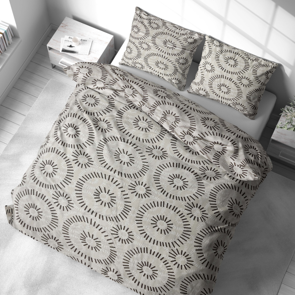 Bedding Set „Round Robin“. Bedding sets 135x200, 140x200 cm, 200x200 cm, 200x220 cm. Bedding featuring a graphic round pattern