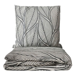 Bedding Set „Shadowleaf“. Bedding sets 135x200, 140x200 cm, 200x200 cm, 200x220 cm, 220x240 cm. Grey bedding set with bold black oversized leaves, adding a dramatic and modern touch to your bedroom decor.