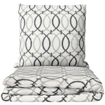 Bedding Set „Soft Chaos“. Gray bedding sets, 140x200 cm, 200x200 cm, 200x220 cm. White bedding set with a pattern of black and grey oval lines. Bedding Set „Soft Chaos“. Gray bedding sets, 140x200 cm, 200x200 cm, 200x220 cm. White bedding set with a pattern of black and grey oval lines.