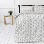 Bedding Set „Soft Chaos“. Gray bedding sets, 140x200 cm, 200x200 cm, 200x220 cm. Geometric bedding set with a white background and interlacing black-grey ornaments. Bedding Set „Soft Chaos“. Gray bedding sets, 140x200 cm, 200x200 cm, 200x220 cm. Geometric bedding set with a white background and interlacing black-grey ornaments.