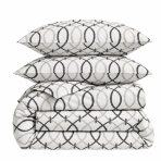 Bedding Set „Soft Chaos“. Gray bedding sets, 140x200 cm, 200x200 cm, 200x220 cm. White bedding set with a pattern of black and grey oval lines. Bedding Set „Soft Chaos“. Gray bedding sets, 140x200 cm, 200x200 cm, 200x220 cm. White bedding set with a pattern of black and grey oval lines.