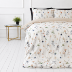 Bedding Set „Soft Fields“. Bedding sets 135x200, 140x200 cm, 200x200 cm, 200x220 cm. White bedding with a small pastel floral pattern Bedding Set „Soft Fields“. Bedding sets 135x200, 140x200 cm, 200x200 cm, 200x220 cm. White bedding with a small pastel floral pattern