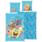 Bedding Set „SpongeBob SquarePants“. Kids bedding, 135x200 cm. Light blue bedding set featuring spongebob, patrick and other colourful characters.