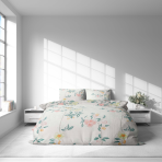 Bedding Set „Spring Melody“. Green bedding set, 140x200 cm, 200x200 cm, 200x220 cm. This bedding set with a soft floral design and pastel color accents will create a sense of calm and coziness in your bedroom.