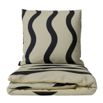 Bedding Set „String“. Bedding sets with plants, 140x200 cm, 150x200 cm, 160x200 cm, 180x200 cm, 200x200 cm, 200x220 cm. Light yellow beige bedding set with sleek black curved lines, elevating your bedroom with modern sophistication. 