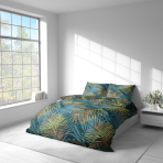 Bedding Set „Sunset Spirit“. Bedding sets 155x200, 140x200 cm, 150x200 cm, 160x200 cm, 180x200 cm, 200x200 cm, 200x220 cm, 220x240 cm. Nature-inspired bedding design with palm leaf details.