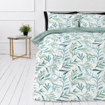 Bedding Set „Teal Grove“. Green bedding set, 140x200 cm, 200x200 cm, 200x220 cm. White bedding with green and blue-green leaf motifs Bedding Set „Teal Grove“. Green bedding set, 140x200 cm, 200x200 cm, 200x220 cm. White bedding with green and blue-green leaf motifs