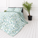 Bedding Set „Teal Grove“. Green bedding set, 140x200 cm, 200x200 cm, 200x220 cm. Bedding set with watercolor-style green leaves on a white background Bedding Set „Teal Grove“. Green bedding set, 140x200 cm, 200x200 cm, 200x220 cm. Bedding set with watercolor-style green leaves on a white background