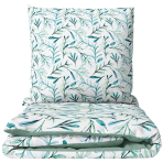 Bedding Set „Teal Grove“. Green bedding set, 140x200 cm, 200x200 cm, 200x220 cm. White bedding set with a watercolor pattern of green, teal and bluish leaves, finished with a soft greenish inner side. Bedding Set „Teal Grove“. Green bedding set, 140x200 cm, 200x200 cm, 200x220 cm. White bedding set with a watercolor pattern of green, teal and bluish leaves, finished with a soft greenish inner side.