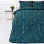 Bedding Set „Tethrys“. Bedding sets 155x200, 140x200 cm, 150x200 cm, 160x200 cm, 180x200 cm, 200x200 cm, 200x220 cm, 220x240 cm. Teal-green bedding set with golden contours.