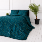 Bedding Set „Tethrys“. Bedding sets 155x200, 140x200 cm, 150x200 cm, 160x200 cm, 180x200 cm, 200x200 cm, 200x220 cm, 220x240 cm. Emerald bedding with geometric line pattern.