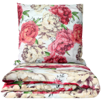 Bedding Set „Timeless Elegance“. Bedding sets 155x200, 140x200 cm, 150x200 cm, 160x200 cm, 180x200 cm, 200x200 cm, 200x220 cm, 220x240 cm. Floral bedding set with bright pink and cream peonies