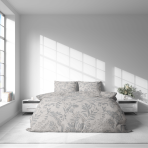 Bedding Set „Trel“. Gray bedding sets, 140x200 cm, 200x200 cm, 200x220 cm. Soft grey bedding set adorned with intricate grey forest flowers, adding a touch of nature to your space.