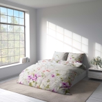Bedding Set „Tropic Dreams“. Bedding sets 135x200, 140x200 cm, 200x220 cm. Luxurious bedding set in white with striking pink and green exotic flowers.