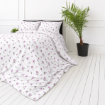 Bedding Set „Tulips“. Bedding sets 155x200, 140x200 cm, 150x200 cm, 160x200 cm, 180x200 cm, 200x200 cm, 200x220 cm, 220x240 cm. White pillowcases with lilac tulips and brownish stems. Bedding Set „Tulips“. Bedding sets 155x200, 140x200 cm, 150x200 cm, 160x200 cm, 180x200 cm, 200x200 cm, 200x220 cm, 220x240 cm. White pillowcases with lilac tulips and brownish stems.