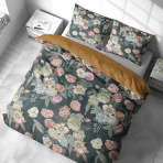 Bedding Set „Vintage Glamour“. Bedding sets 155x200, 140x200 cm, 150x200 cm, 160x200 cm, 180x200 cm, 200x200 cm, 200x220 cm. Bedding set with a green base and colorful blossoms.